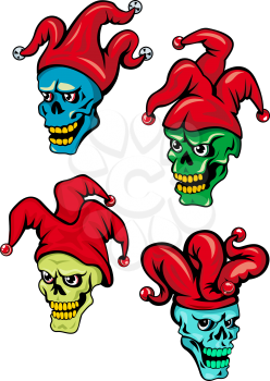 Cartoon clown or joker skull with hat, bells and eyes. For Halloween, t-shirt  and tattoo design