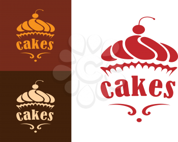 Cream dessert cakes bakery logo or emblem for food, cafe or restaurant menu design