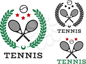 Tennis sporting emblems and symbols with text Tennis. Isolated on white. Suitable for leisure, tournament, sports or logo design. 