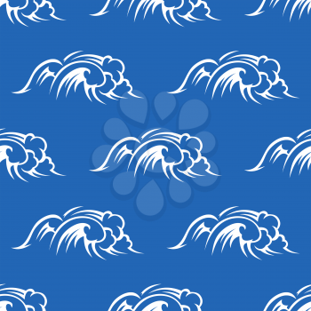 Ocean or sea waves seamless pattern with whit surf, for marine and nautical design
