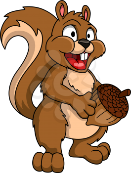 Funny cartoon squirrel holding acorn, for comics and wildlife design