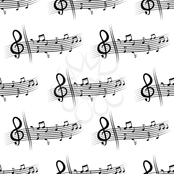 Seamless pattern of black colored music notes isolated over white background