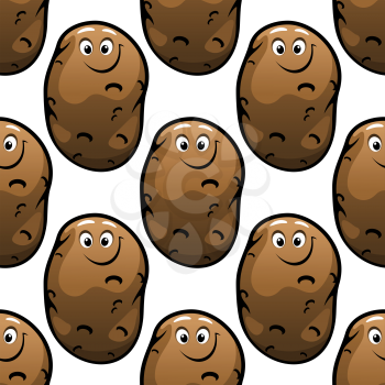 Seamless pattern of brown funny comic farm fresh potatoes for a healthy vegetarian diet isolated on white background