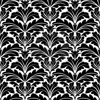 Bold black and white damask floral seamless pattern with a repeat motif wallpaper or fabric design in square format