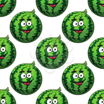 Seamless pattern of farm fresh green cartoon watermelons with cute little faces for healthy diet