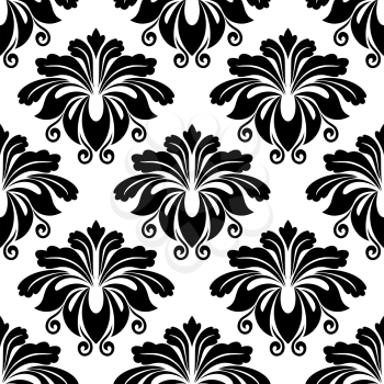 Black and white dainty floral seamless pattern background for wallpaper or fabric design in square format