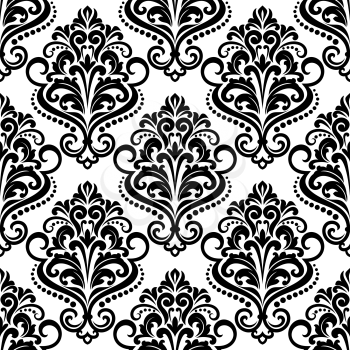 Black and white floral seamless pattern background with arabesque elements in damask style for wallpaper or fabric design