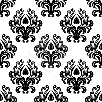 Black floral seamless pattern in retro style for wallpaper, tiles and fabric