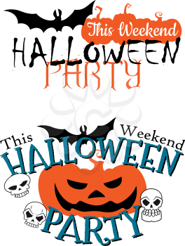 Amazing happy Halloween party invitation with pumpkin, flying bat, skulls and black cat
