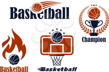 Basketball sport team emblems and symbols in retro style for sporting design