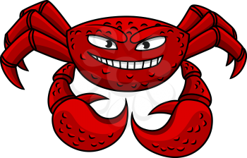 Funny cartoon red crab character isolated on white for seafood or sea life concept