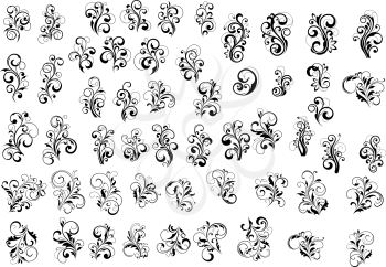 Retro floral design elements and flourishes set isolated on white.  Suitable for textiles, wallpaper and vintage design
