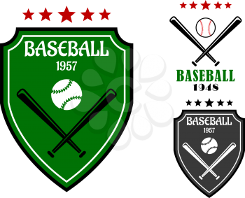 Baseball sporting emblems with shield, bats, ball and stars for sports design