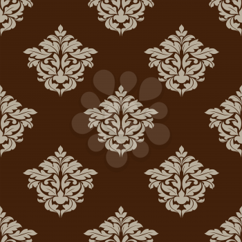 Floral retro ochre seamless pattern on dark brown colored background, for backdrop, wallpapers and textile design