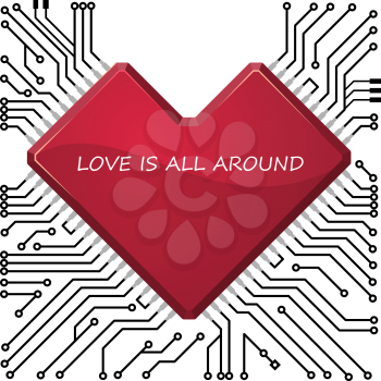 Circuit board with stylized as heart chip. For high-tech,  technology, engineering and electronics or valentine  design
