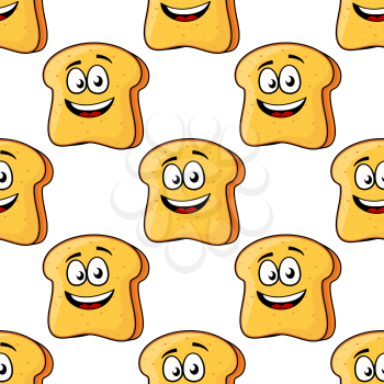 Seamless pattern of bread toast slices with happy cartoon character