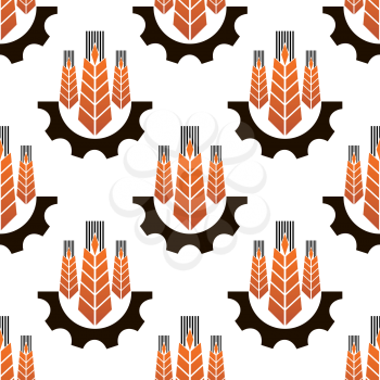 Seamless pattern  gear and ear symbols for agriculture and industrial design