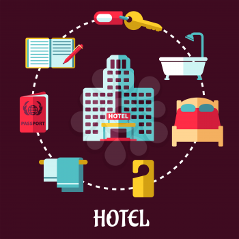 Hotel service concept flat design in infographic style with apartment icons