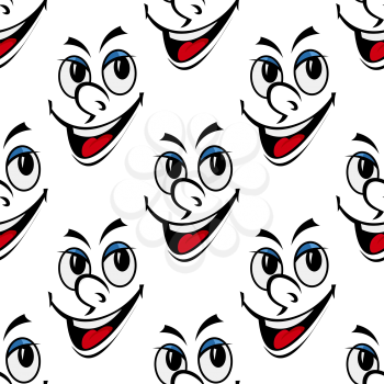 Happy smiling face seamless background pattern with a cute snub nose in a black and white vector motif