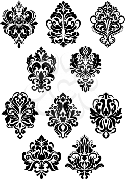 Decorative vector black and white foliate arabesque design elements in damask style