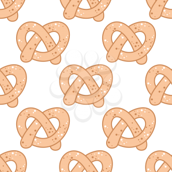 Seamless background pattern of a crispy pretzel in the traditional knotted form in a repeat motif in square format, vector illustration