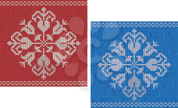 Red and blue detailed snowflake knitted pattern
