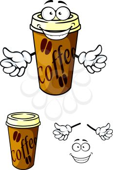 Takeaway cup of coffee in cartoon style for fast food or cafe design