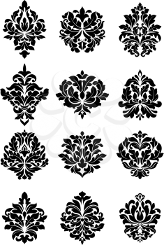 Large set of bold floral arabesque motifs suitable for damask style fabric and textile