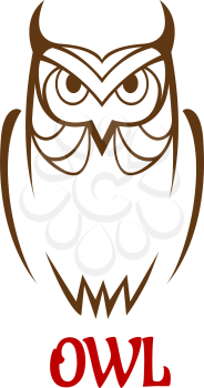 Wise old owl vector sketch with a frontal outline view of an owl looking at the viewer with a studious expression