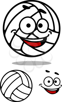 Cartoon cute volleyball ball with a happy face and a second plain variant with separate smile element, vector illustration on white