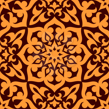 Bold geometric muslim seamless pattern with a single large repeat orange motif in square format suitable for wallpaper or fabric design