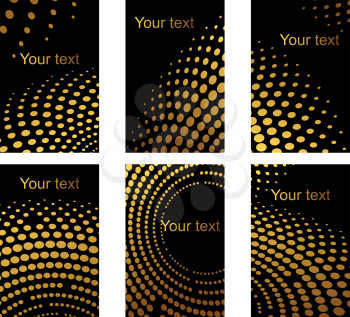 Business cards set with golden dots in graduated sizes showing receding perspective with copyspace for text, vector illustration