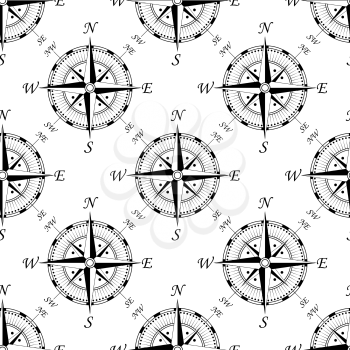Vintage compass seamless background pattern showing the compass points, for travel or vintage design