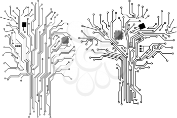 Computer tree with chip and motherboard elements, vector concept design