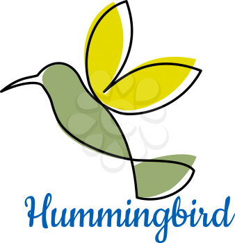 Abstract outline hummingbird symbol or logo in yellow and green colours
