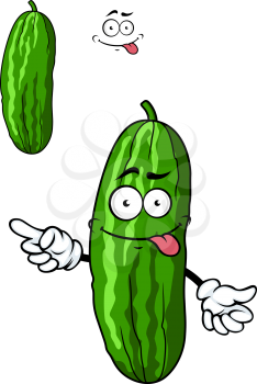 Green cartoon cucumber vegetable character with a goofy smile, vector illustration isolated on white