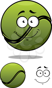Happy green cartoon tennis ball character with a smiling face plus a second variation with no face and a separate smile element, vector illustration isolated on white