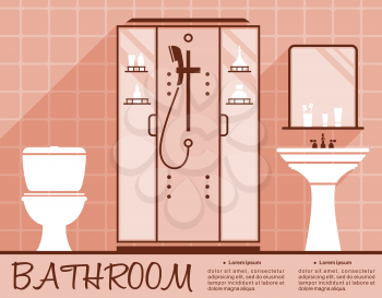 Bathroom flat interior for apartment or infographic design in pink and beige colors