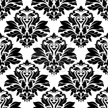 Close up seamless damask black floral background for wallpaper, textile and fabric design