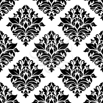 Close up seamless black and white damask floral background pattern, can be used for house interior design and wallpaper