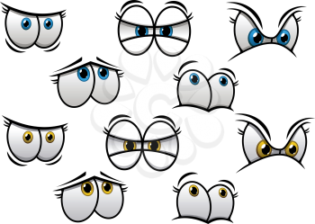 Cartoon eyes with different emotions for comics and fairytale design isolated on white backgroun. Vector elements