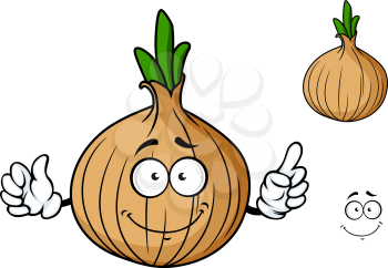 Cartoon onion vegetable character with happy smiling face and separate elements isolated on white background