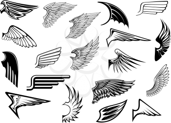 Heraldic vintage birds anfd angel wings set for tattoo, heraldry or religion design