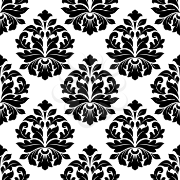 Close up black and white floral damask background pattern, can be used for houseinterior and textile design