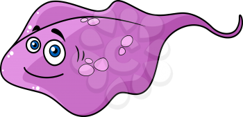 Cute lilac colored cartoon manta sting ray character swimming underwater, vector illustration