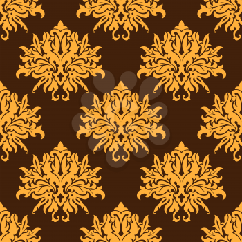 Golden yellow vintage floral seamless pattern on dark brown background. May be used for wallpapers or textile design