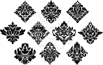 Black and white vector damask arabesque elements with large bold floral and foliate designs