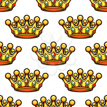 Seamless background pattern of a golden croyal rown studded with gemstones, vector illustration