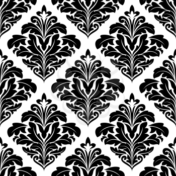 Bold floral arabesque seamless pattern with a black motif arranged for textile and wallpaper, vector illustration