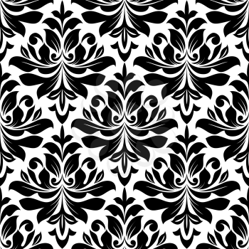 Bold seamless arabesque pattern with a black repeat floral motif suitable for textile and wallpaper design, vector illustration